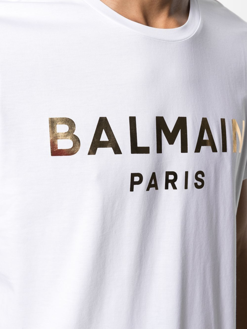 tricou bumbac balmain logo alb vh1ef000b0650fa 05