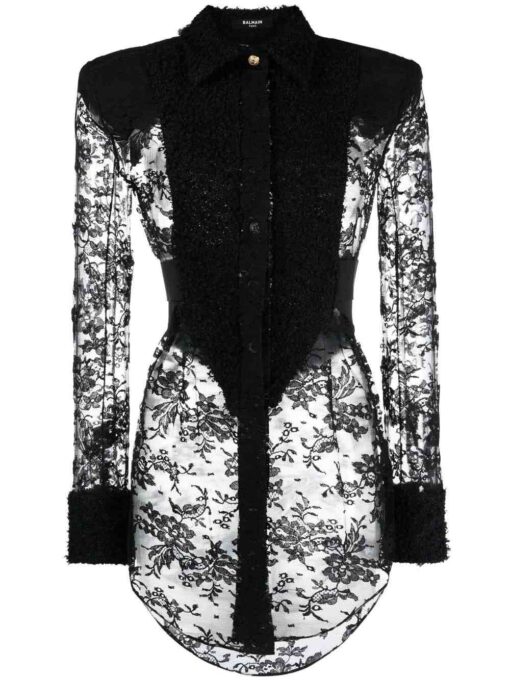 camasa balmain tweed lace neagra yf0hq011cc600pa 01