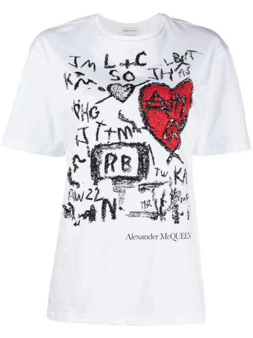 tricou alexander mcqueen scribble print alb 711430qzagr0900 01