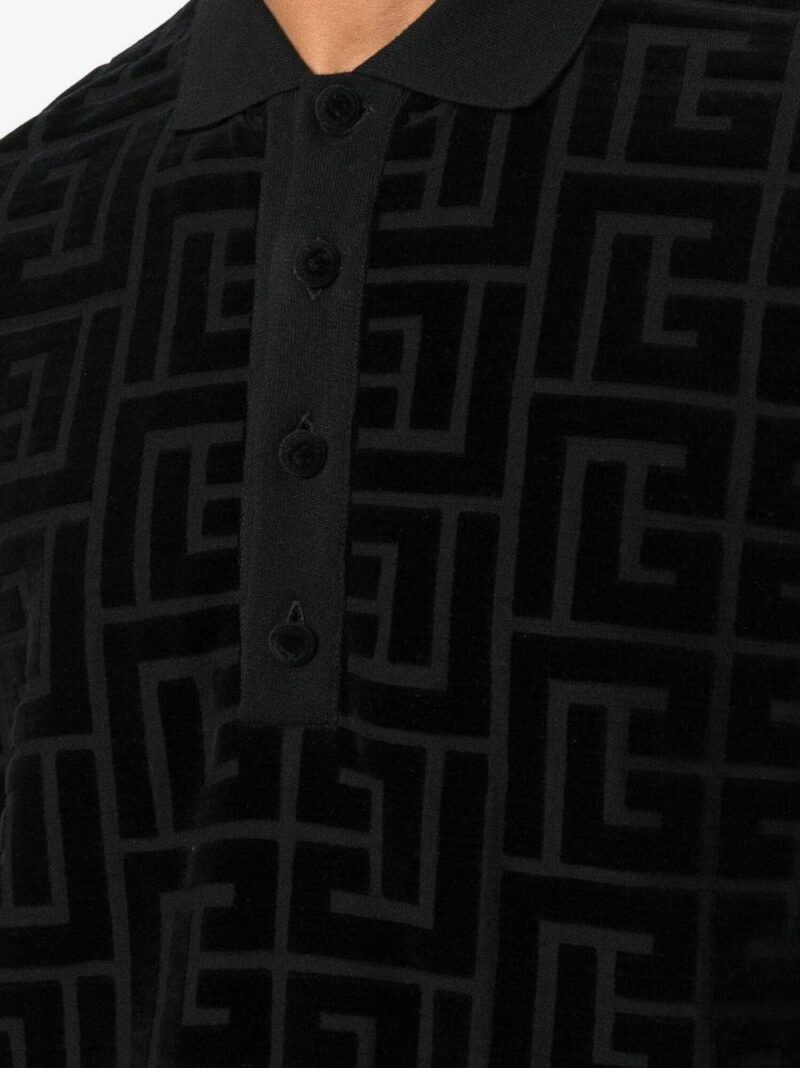 tricou polo balmain velvet maxi monogram negru yh1gb000jd56eap 05
