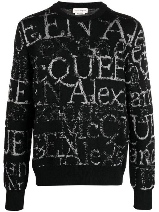 pulover alexander mcqueen logo all over alb negru 736658q1xhj1092 01