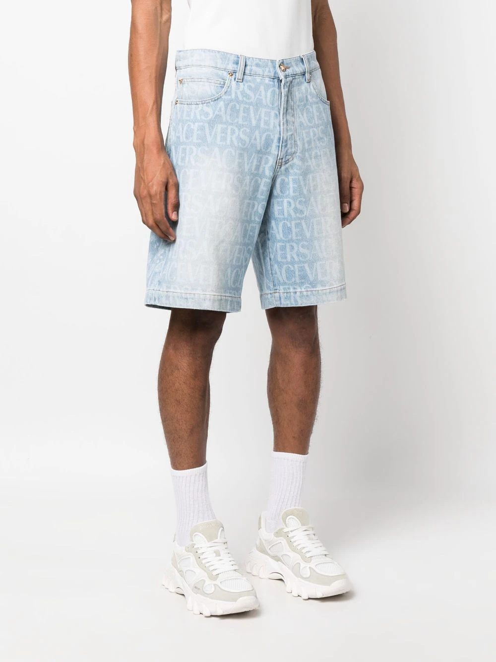 Bermude denim Versace Allover albastre - imagine 3