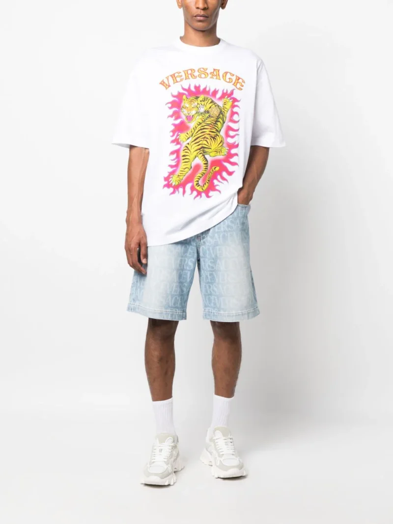 Bermude denim Versace Allover albastre - imagine 4
