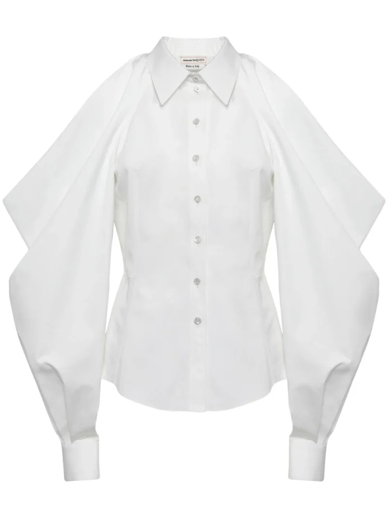 Camasa Alexander McQueen Slashed Drape Sleeve alba