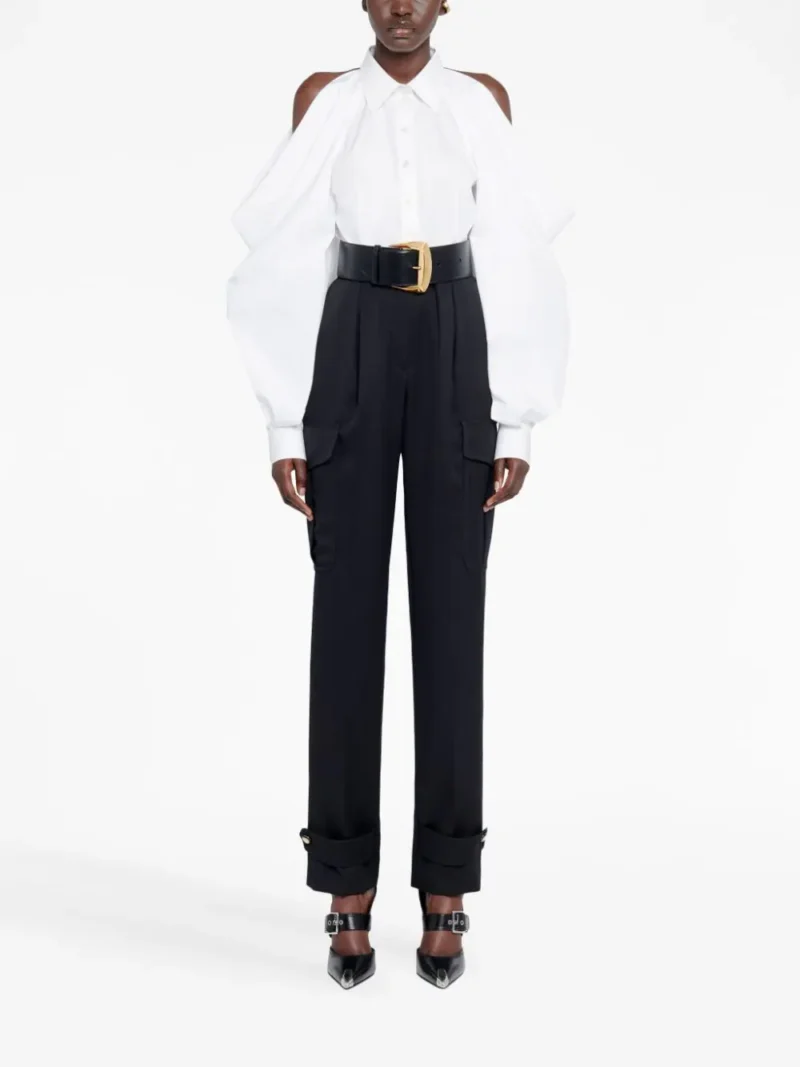 Camasa Alexander McQueen Slashed Drape Sleeve alba - imagine 3
