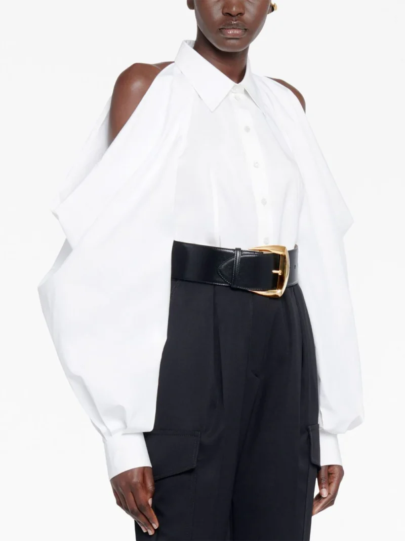 Camasa Alexander McQueen Slashed Drape Sleeve alba - imagine 5