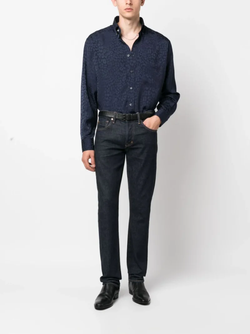 Camasa TOM FORD Leopard Jacquard bleumarin - imagine 3