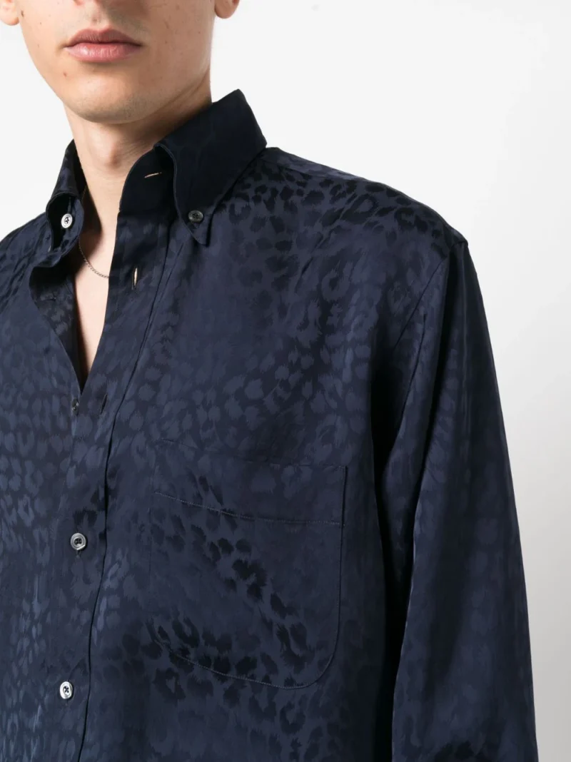 Camasa TOM FORD Leopard Jacquard bleumarin - imagine 5