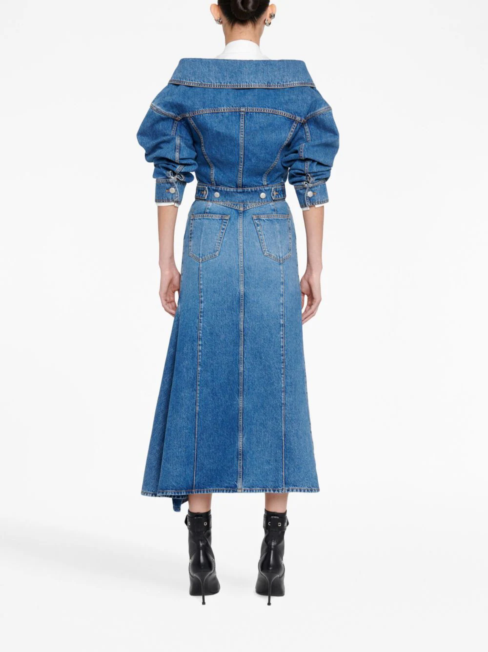 Fusta denim Alexander McQueen Slashed Pencil albastra - imagine 2