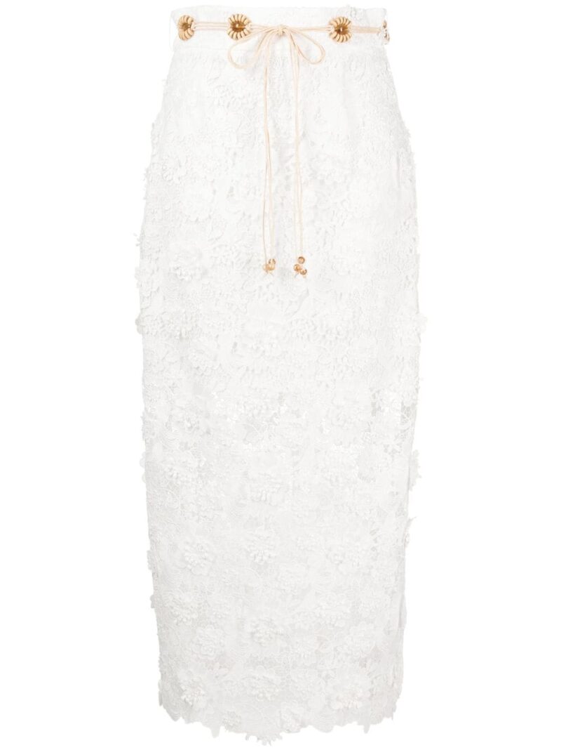 Fusta midi Zimmermann Lace Flower alba