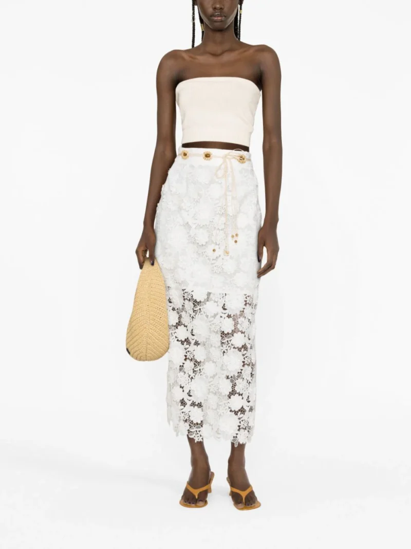 Fusta midi Zimmermann Lace Flower alba - imagine 3