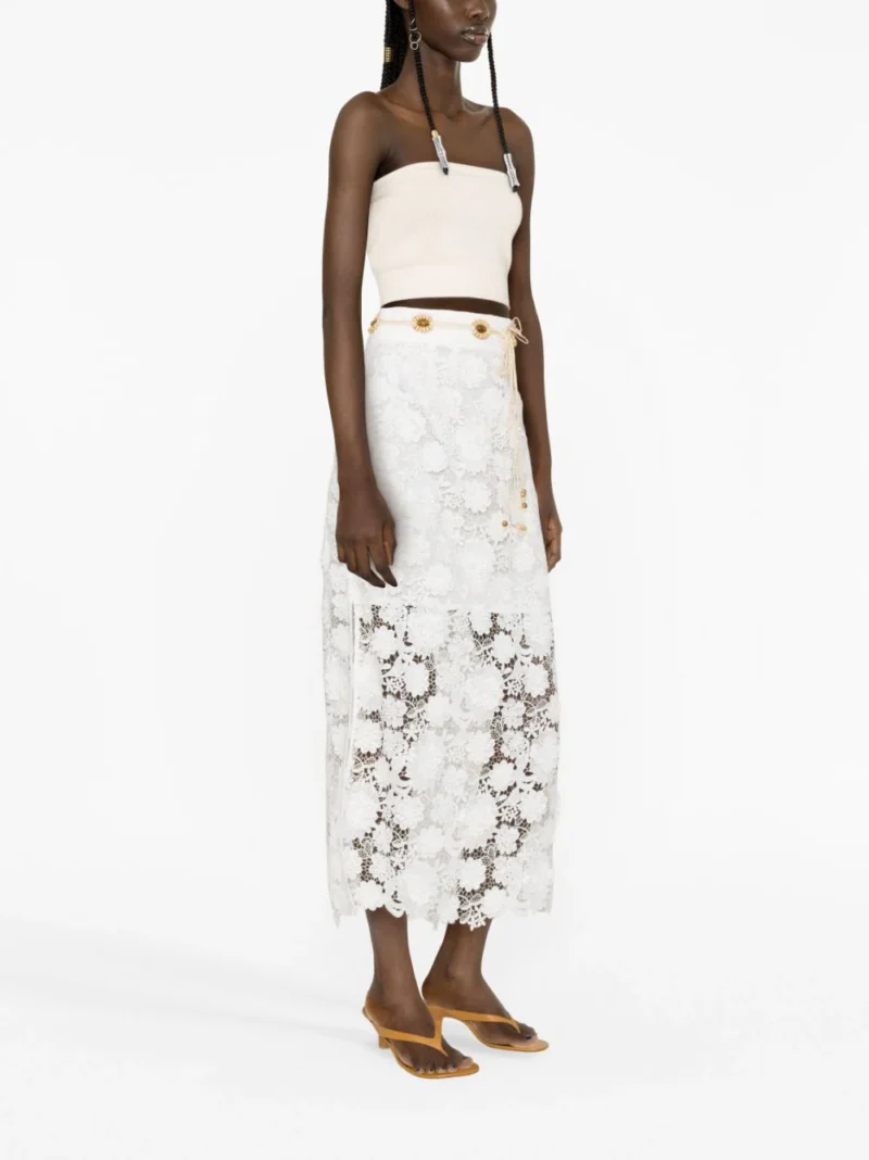 Fusta midi Zimmermann Lace Flower alba - imagine 4