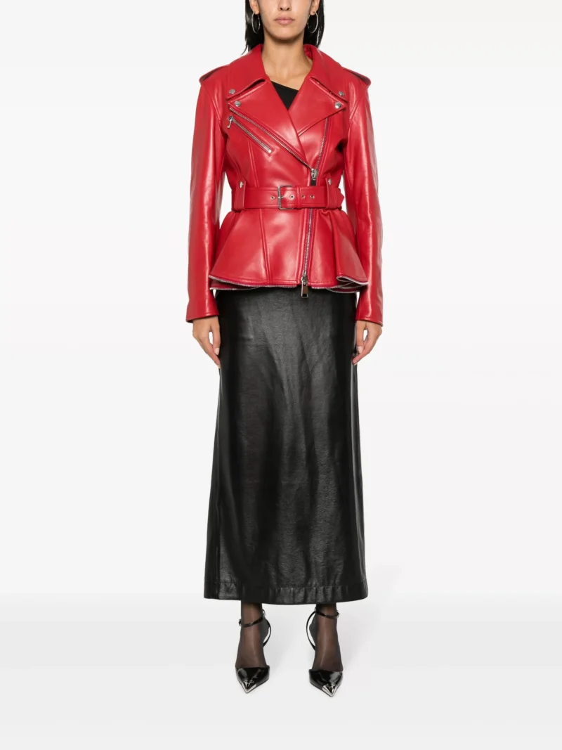 Jacheta biker Alexander McQueen Zip Peplum rosie - imagine 4