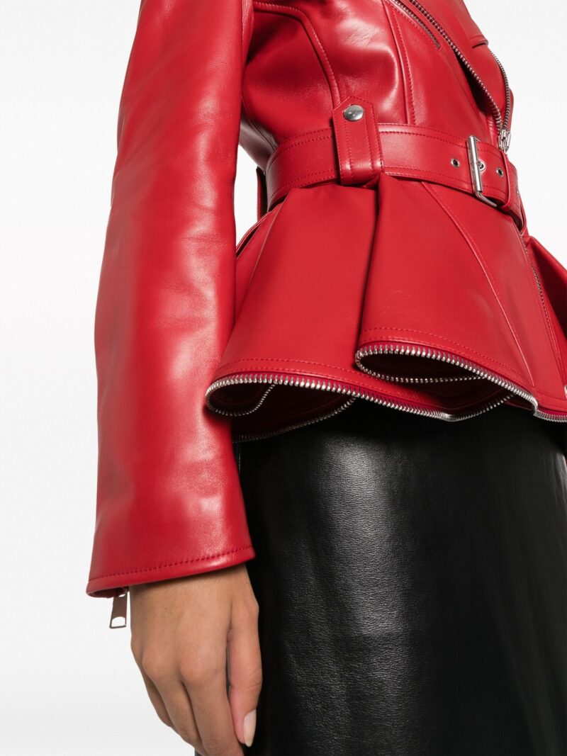 Jacheta biker Alexander McQueen Zip Peplum rosie - imagine 5