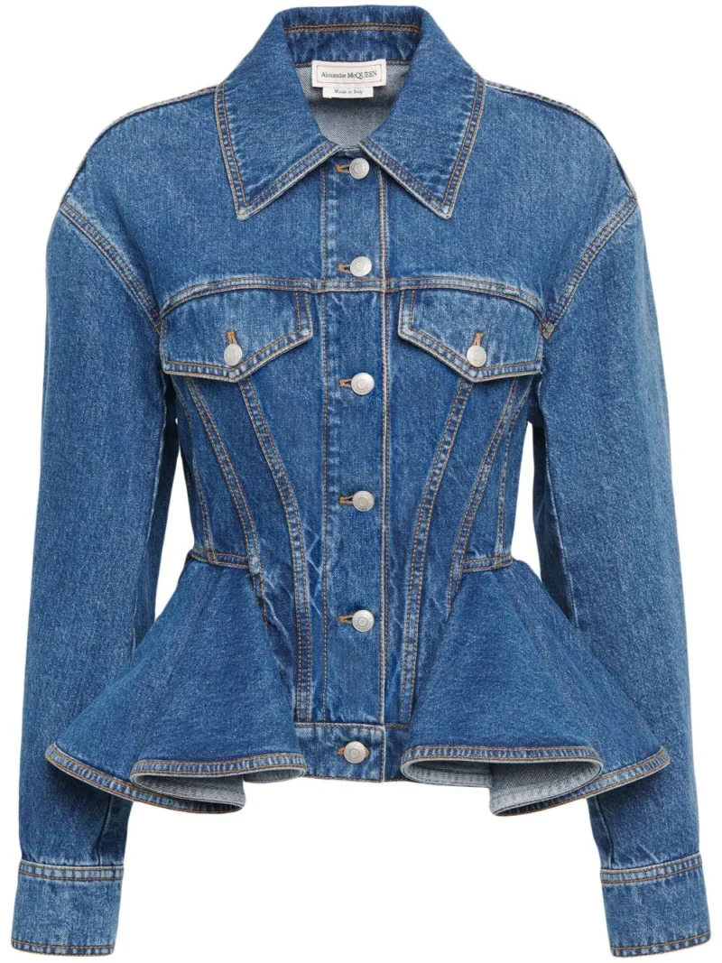 Jacheta denim Alexander McQueen Peplum albastra