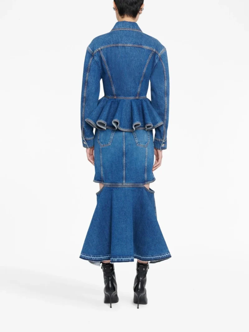 Jacheta denim Alexander McQueen Peplum albastra - imagine 2