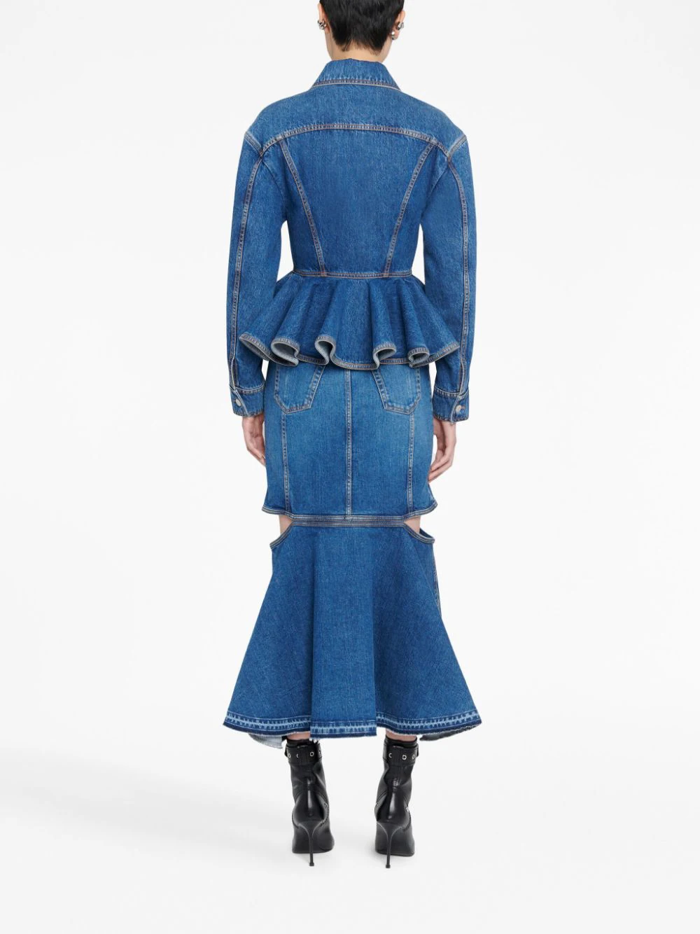 Jacheta denim Alexander McQueen Peplum albastra - imagine 2
