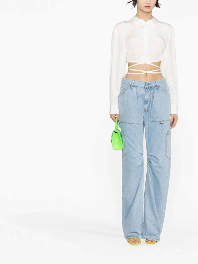 Pantaloni denim The Attico Cargo albastri - imagine 3
