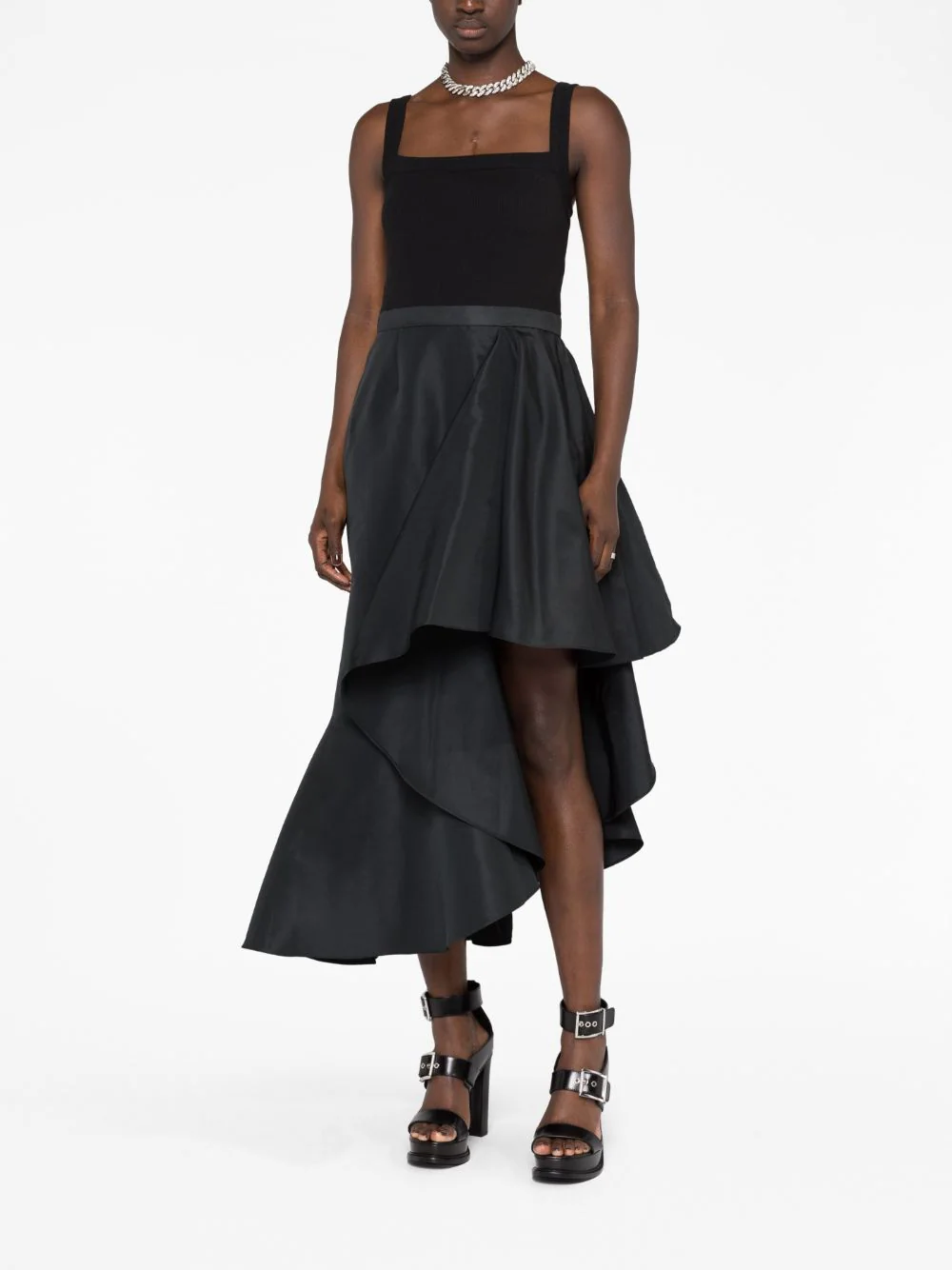 Rochie midi Alexander McQueen Asymmetric neagra - imagine 3
