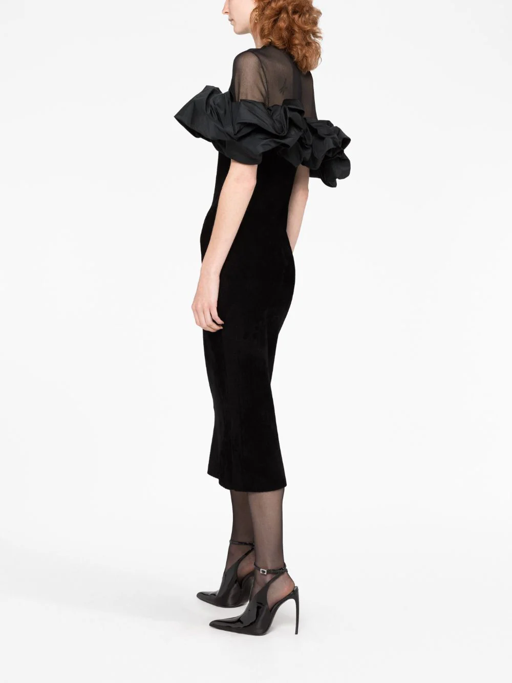 Rochie midi Alexander McQueen Ruffle Sleeves neagra - imagine 3