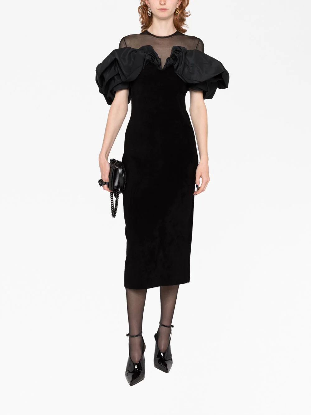 Rochie midi Alexander McQueen Ruffle Sleeves neagra - imagine 4