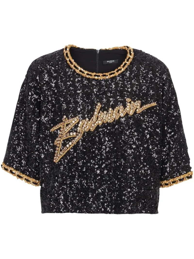 Top Balmain Sequin Embroidery multicolor