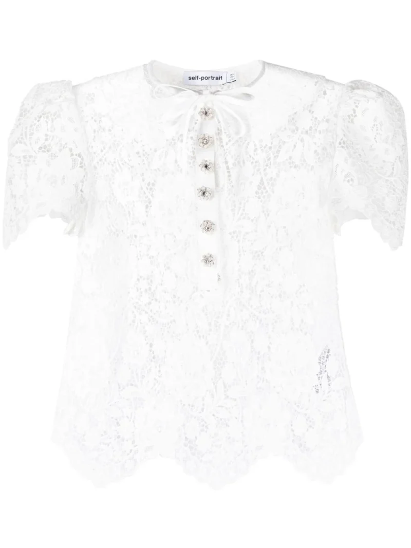 Top Self-Portrait Cord Lace alb