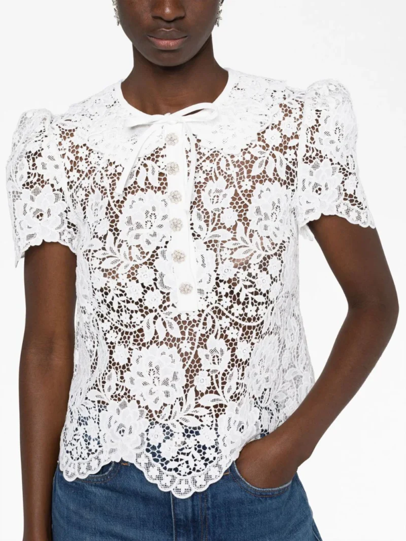 Top Self-Portrait Cord Lace alb - imagine 5