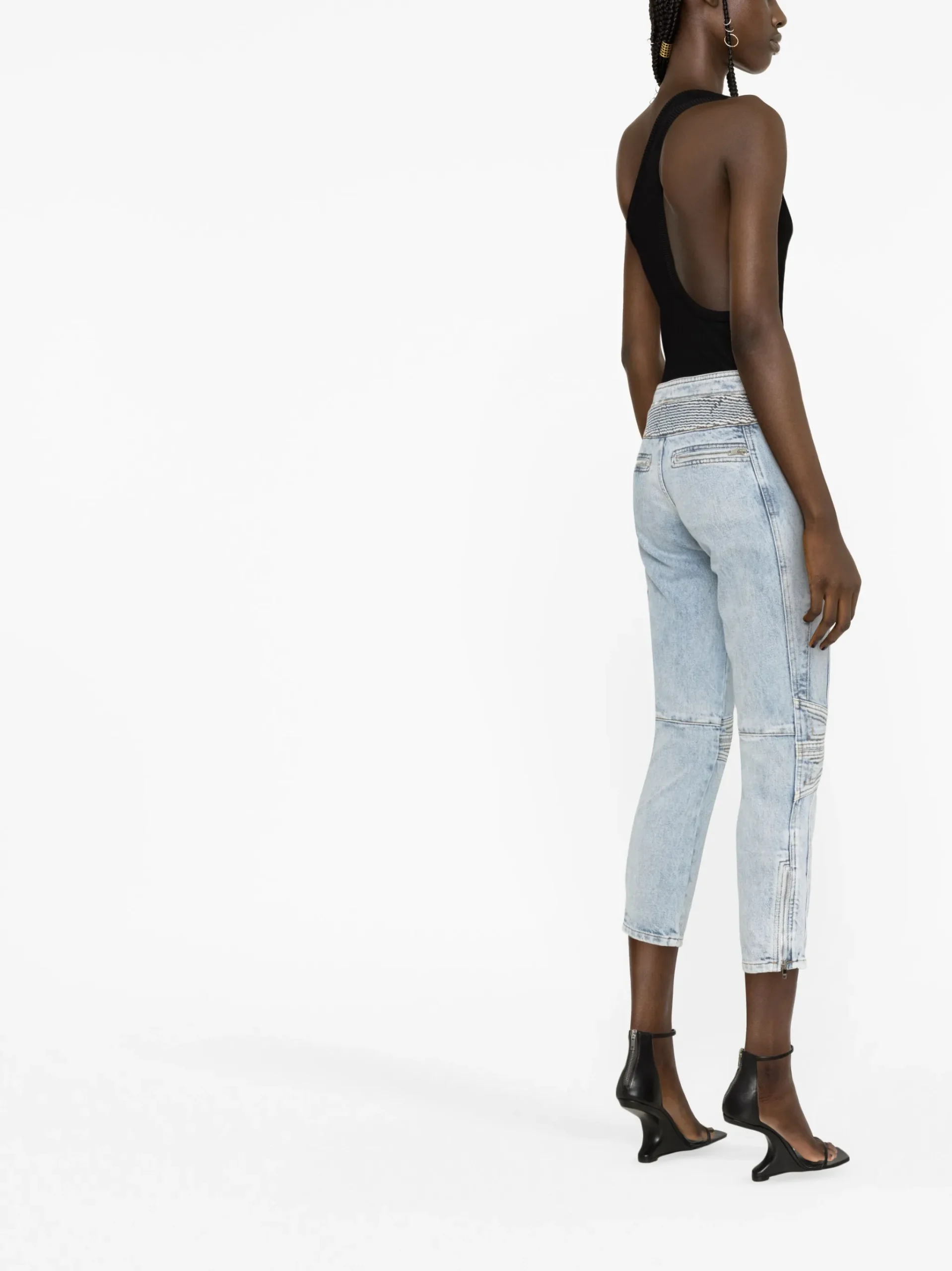 Jeans Isabel Marant zip-embellished cropped albastru - imagine 4