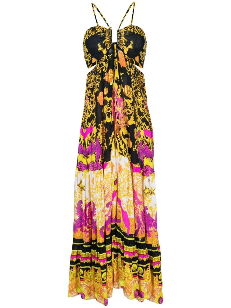Rochie Camilla printed gathered cut-out multicolor