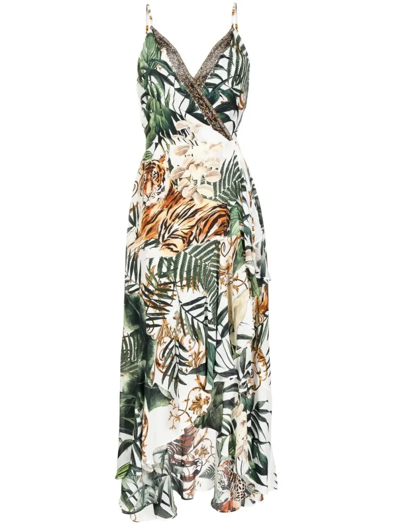Rochie maxi Camilla Draped Tiger-Paint Wrap multicolor