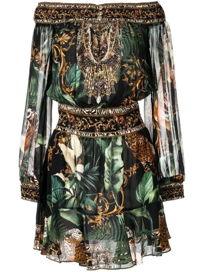 Rochie mini Camilla Easy Tiger print off-shoulder multicolor