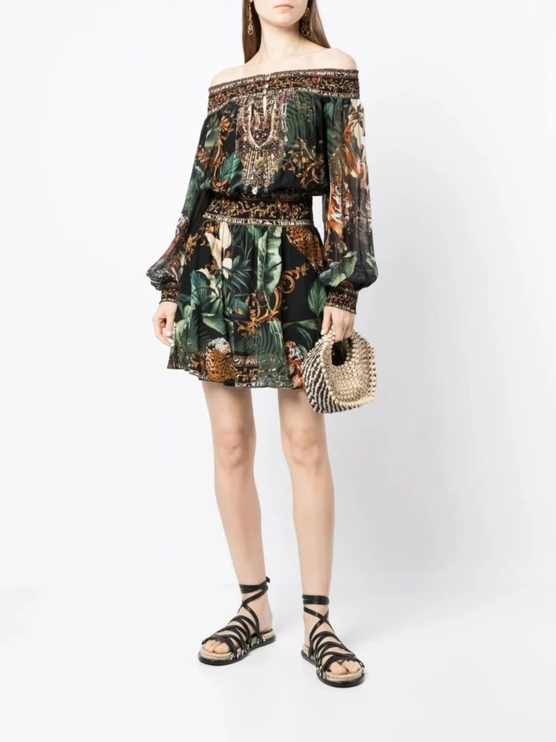Alternative view of Rochie mini Camilla Easy Tiger print off-shoulder multicolor
