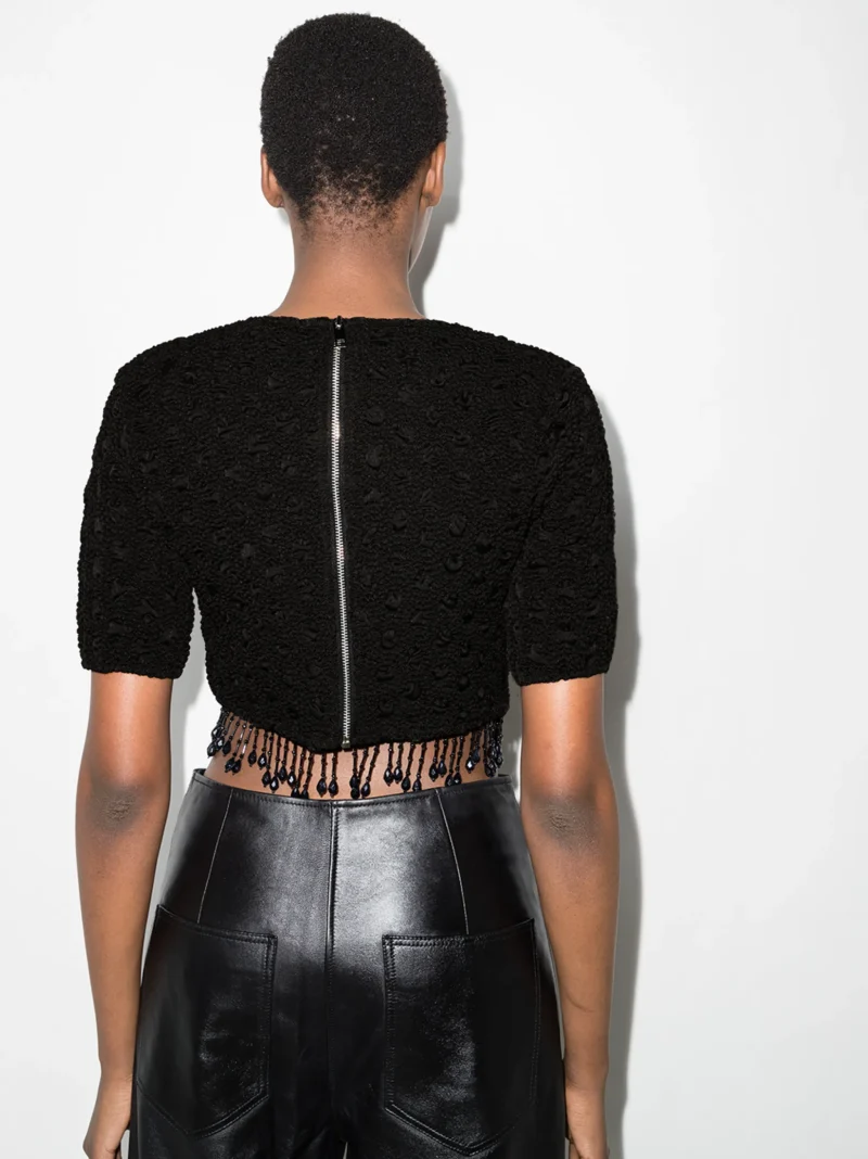 Alternative view of Top GANNI Beaded Tassels Crochet negru