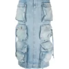 Fusta midi denim The Attico Cargo Pockets albastra