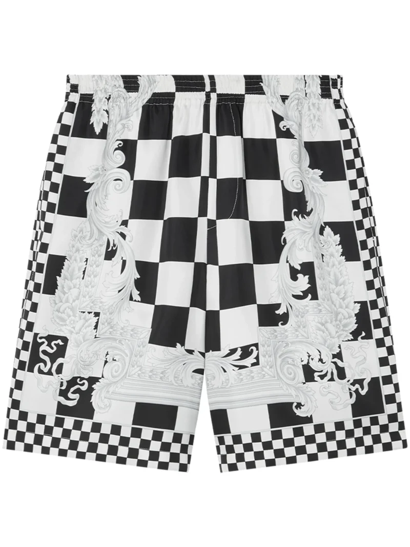 Pantaloni scurti Versace Barocco Checkerboard-Print alb