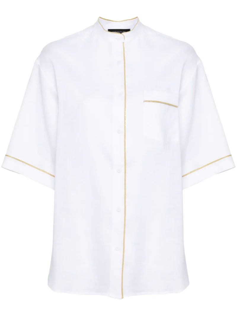 Camasa Fabiana Filippi Beaded-Trim Chambray alba