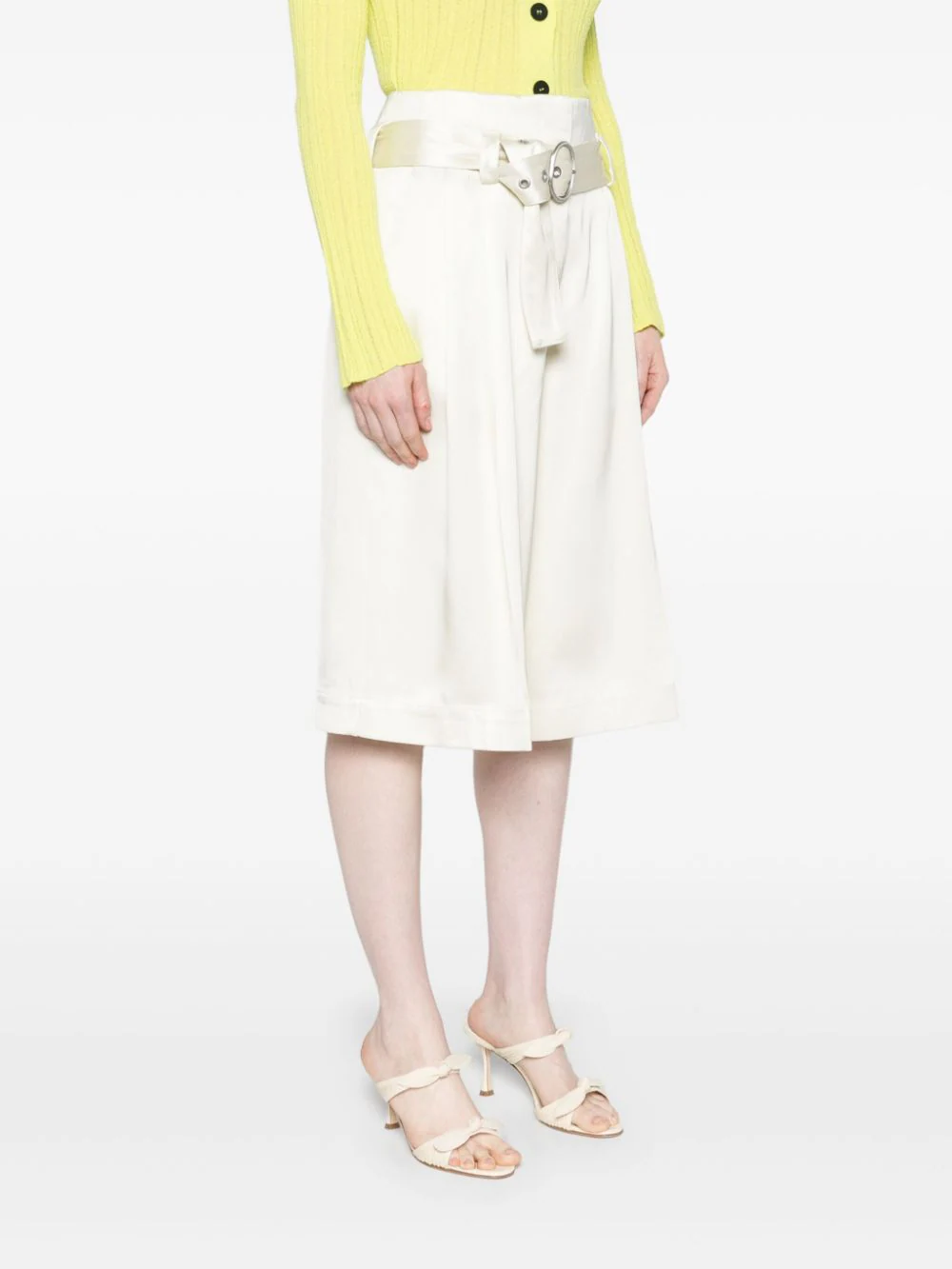 Pantaloni scurti JIL SANDER High Waist Satin ecru - imagine 3
