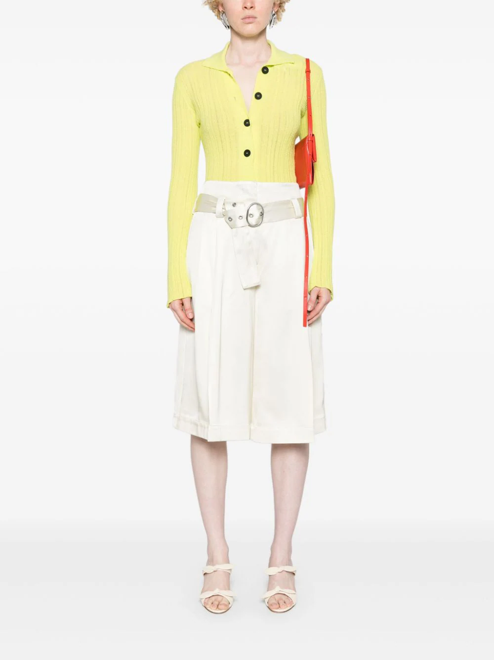 Pantaloni scurti JIL SANDER High Waist Satin ecru - imagine 4