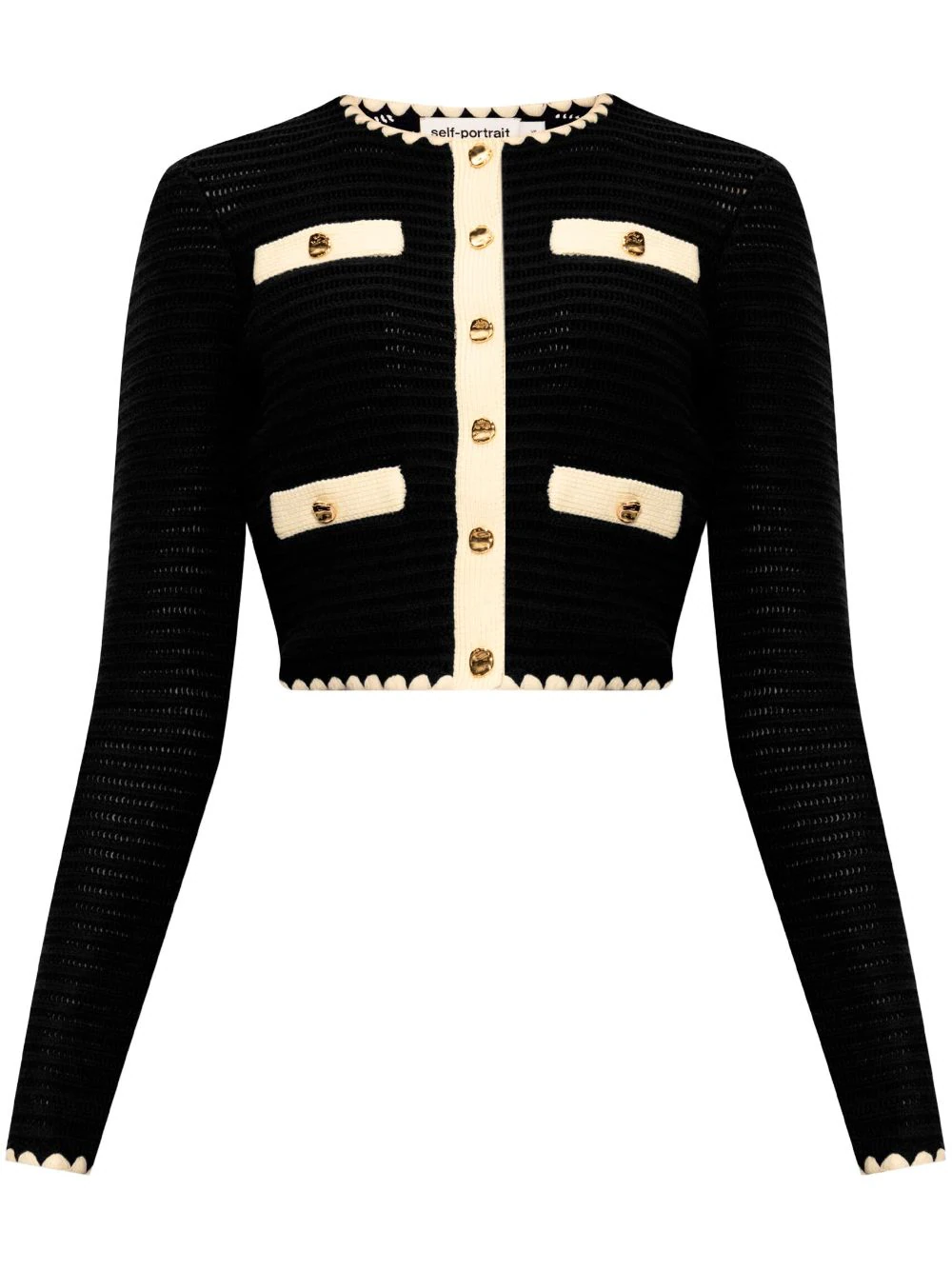 Cardigan Self-Portrait Crochet-Knit Cropped bleumarin