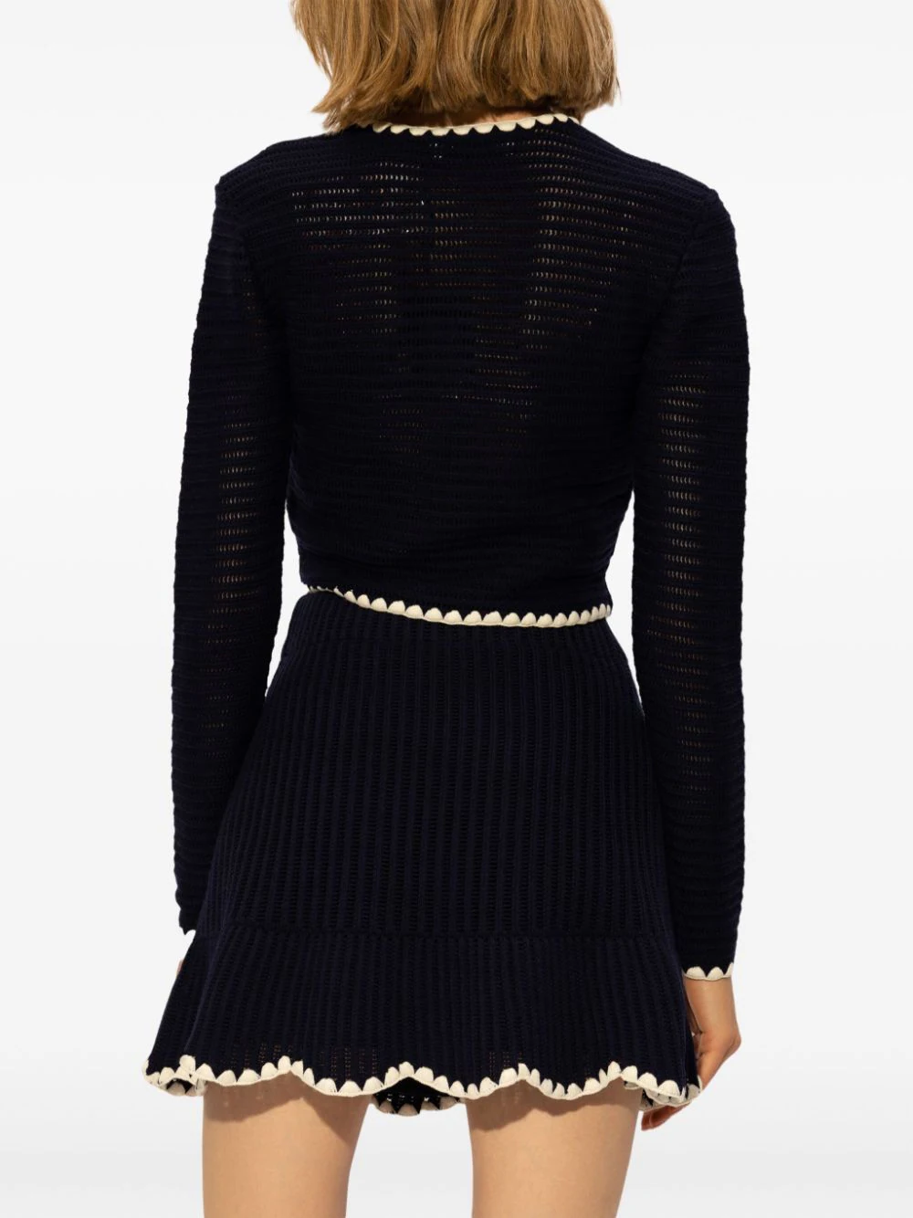 Cardigan Self-Portrait Crochet-Knit Cropped bleumarin - imagine 2