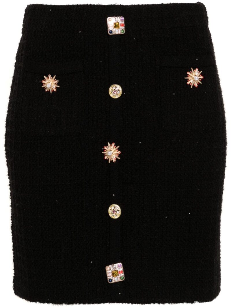 Fusta mini Self-Portrait Jewel Buttons Knitted negru