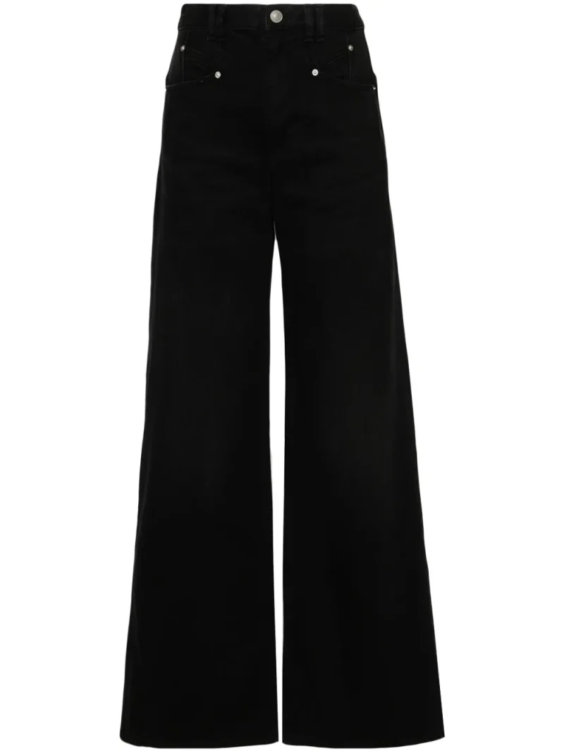 Pantaloni denim Isabel Marant Lemony Wide-Leg negru