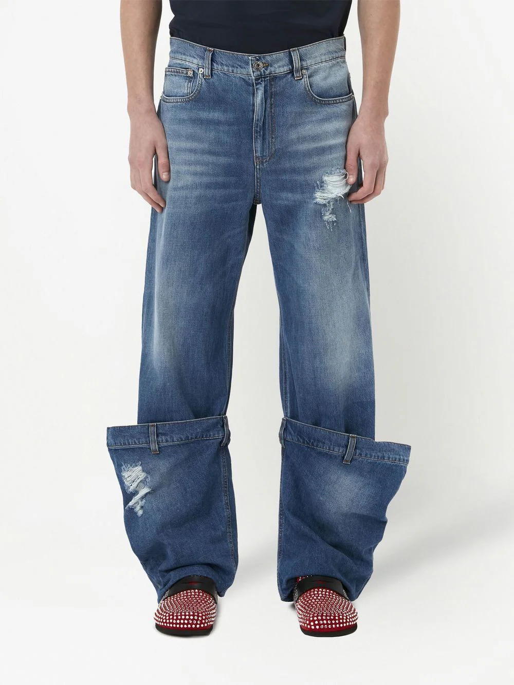 Pantaloni denim JW Anderson Distressed Bucket albastru - imagine 5