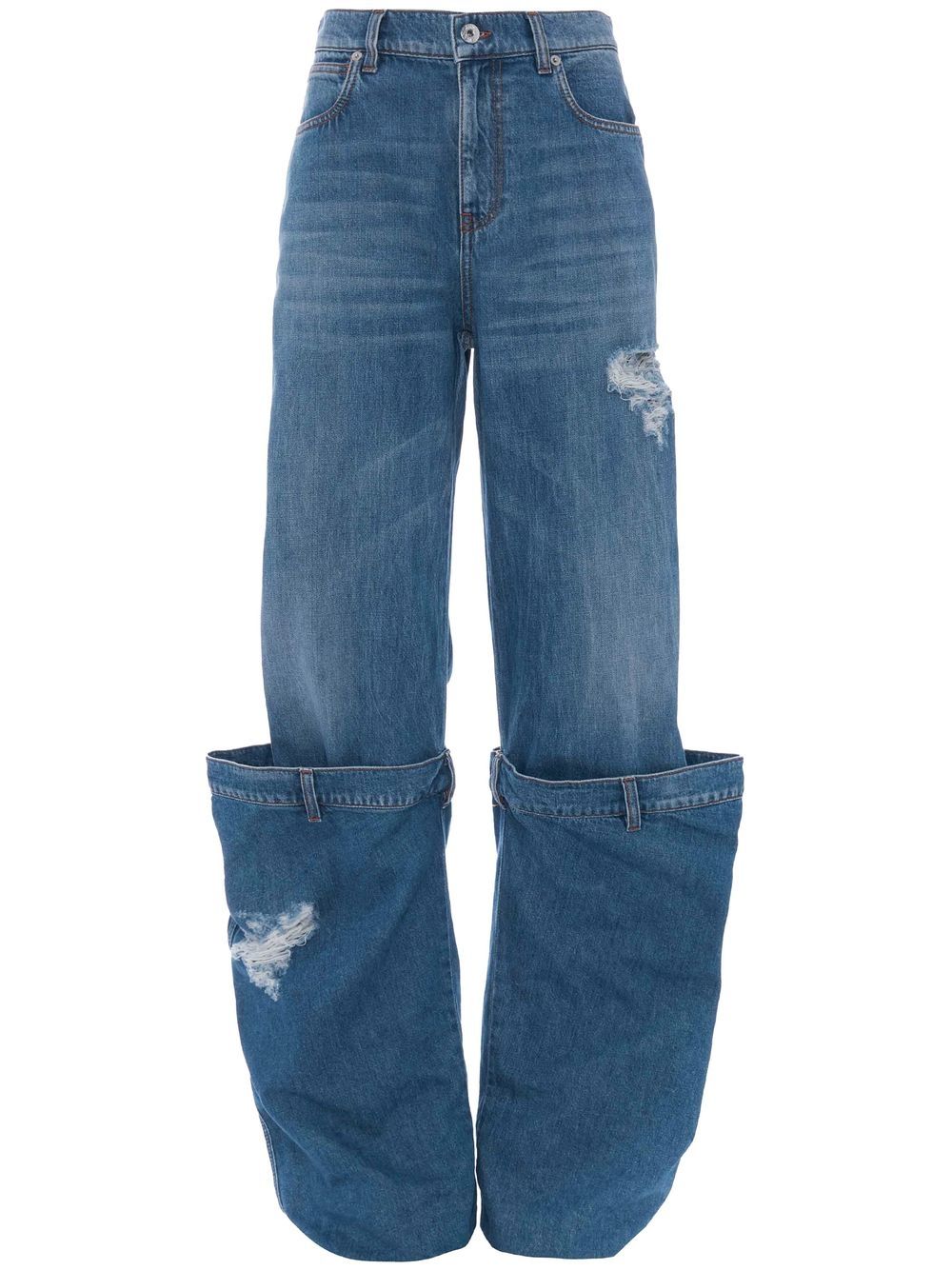 Pantaloni denim JW Anderson Distressed Bucket albastru