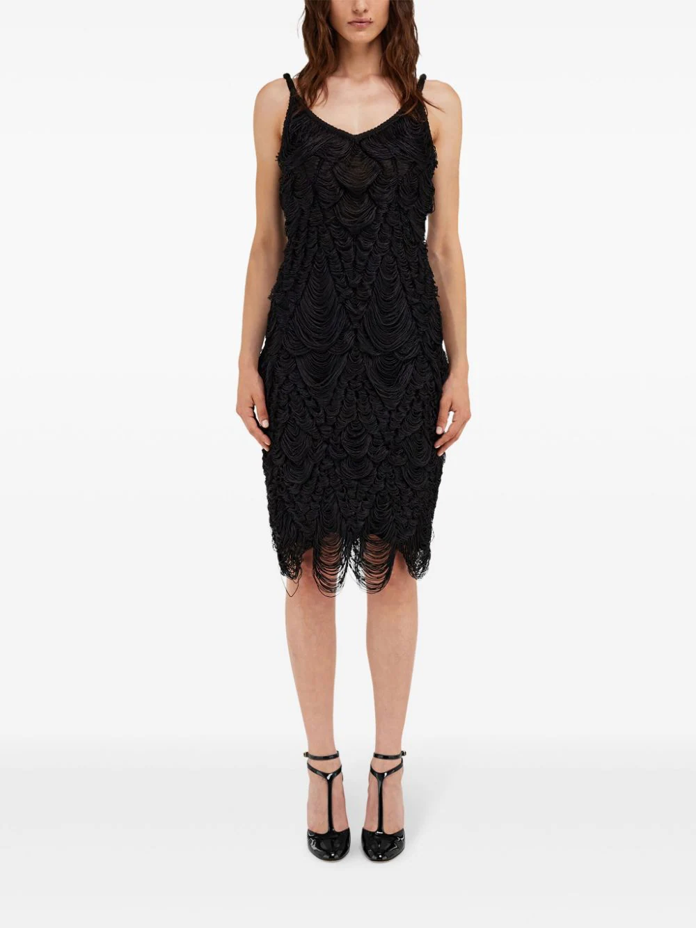 Rochie midi Ferragamo Fringed negru - imagine 3