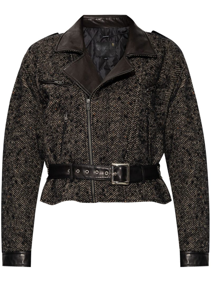 Jacheta biker R13 herringbone-pattern neagra