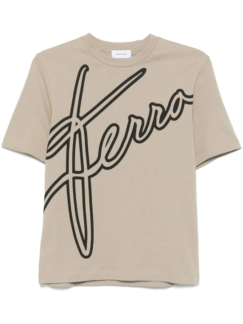 Tricou Ferragamo logo-print bej