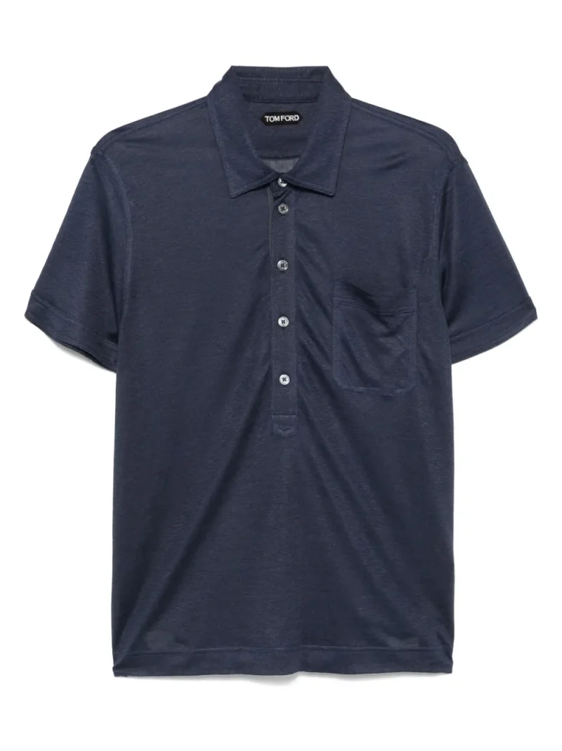 Tricou polo TOM FORD Slub-Texture bleumarin