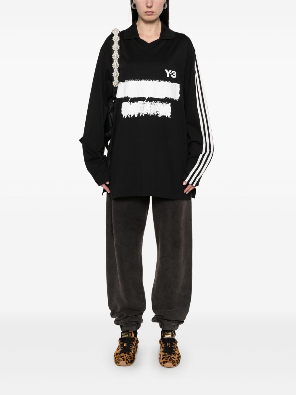 BLuza Y-3 Graphic-Logo Long-Sleeves Polo negru - imagine 3